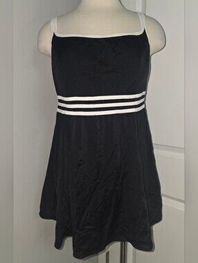 Studio Works Black One-Piece Swim Dress with White Trim Sz 18 W